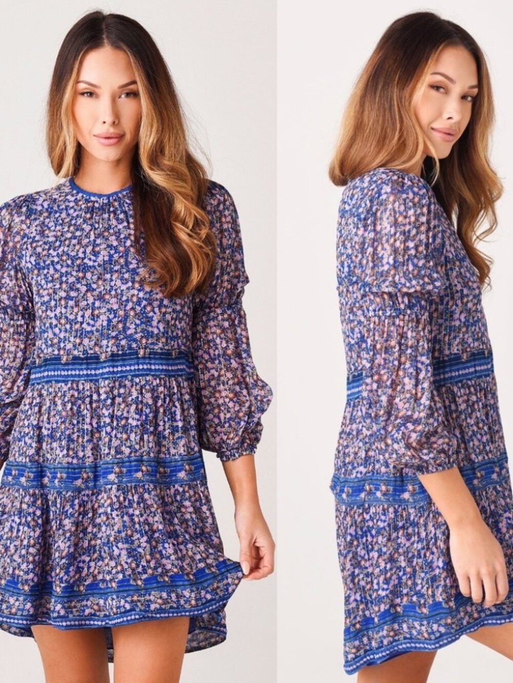 Saylor Talley Floral tiered Dress. Metallic threading. Size M